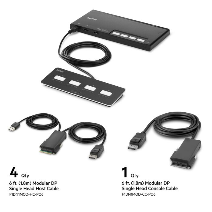 MPA-F1DN104MOD-PP-4 Belkin Cybersecurity and Secure KVM 4-Port Single Head DP Modular Secure KVM Switch PP4.0 W/ Remote - Black(F1DN104MOD-PP-4),12V,2.5A,2 Years Warranty