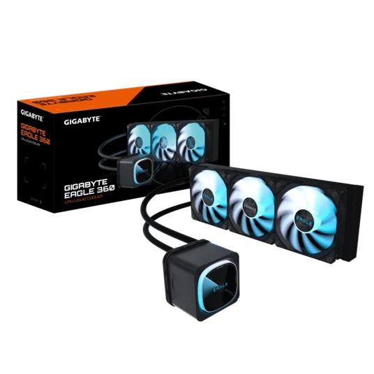 CFGP-EAGLE360 GIGABYTE EAGLE 360, Black, 360mm alu rad, 3x120mm ARGB fans, 600-2000RPM, Intel 1851/1700 AMD AM5/AM4, copper pump 3200RPM, 400mm tube length 27mm