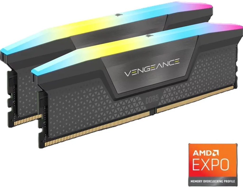 MECMD5-CMH16GX5M2B5200Z40 Corsair Vengeance RGB DDR5 16GB (2 x 8GB) DDR5 5200 CL40-40-40-77 1.25V Intel XMP & AMD EXPO - GREY, 288-pin DIMM, RGB, iCUE