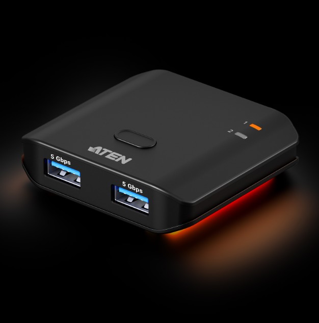 KVA-US4322-AT Aten Essential 2x2 USB 3.2 Gen 1 Sharing Switch, Sharing of two USB peripherals at blazing-fast 5 Gbps between two PCs at a press of the pushbutton.