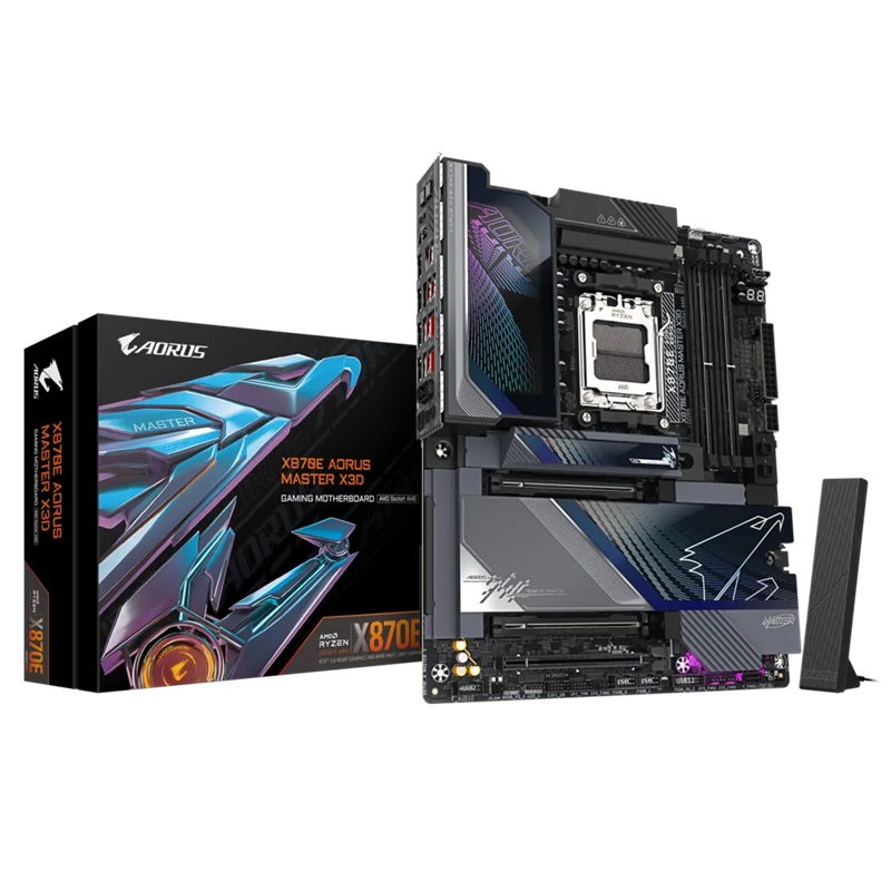 MBG-X870EAORUSMASTERX3D Gigabyte X870E AORUS MASTER X3D AM5 DDR5 256GB USB4 Wi-Fi7 BT5.4 10GbE+5GbE PCIe5 M.2 PCIe5/4 HDMI ALC1220 ES9118 ATX 30.5×24.4cm
