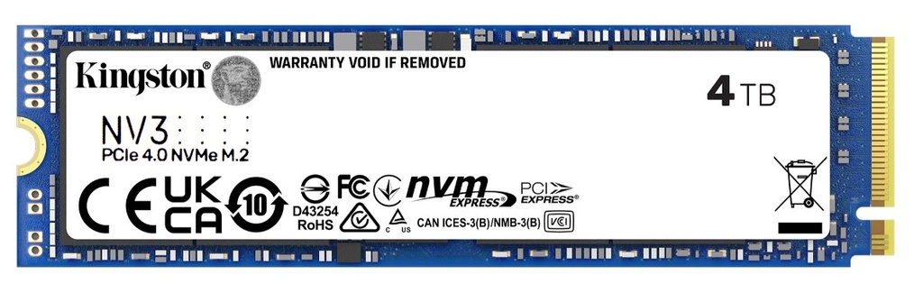HBK-SNV3S-4TB-P Kingston SNV3S NV3 4TB PCle 4.0x4 NVMe M.2 2280 Gen4 SSD 6000/5000MB/s 3D HAND compaitible Notebook and SFF 5Y Limited (LS)