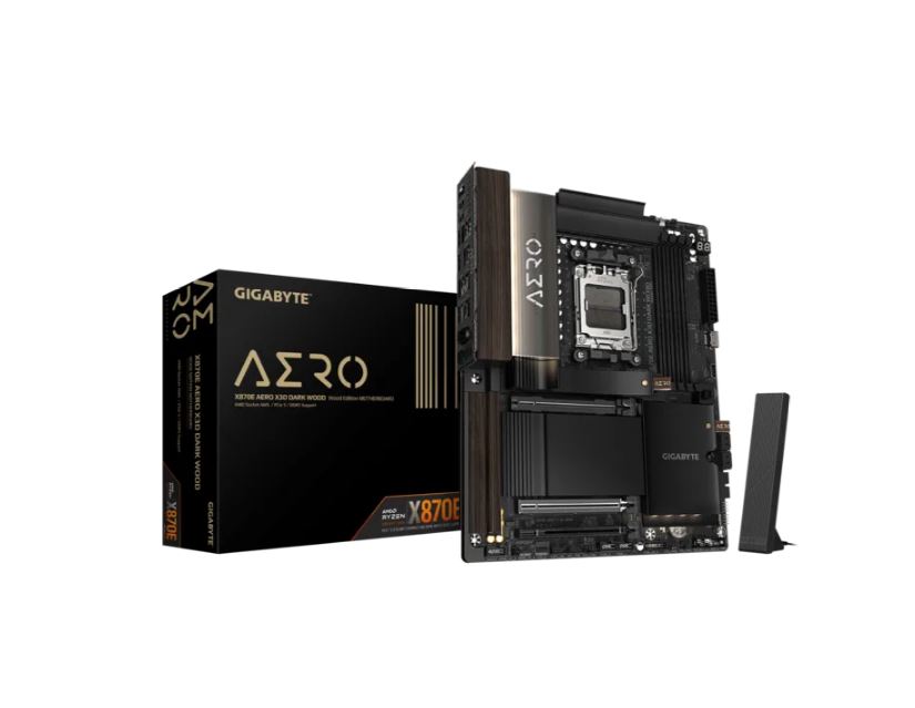MBG-X870EAEROX3DDKWOOD Gigabyte X870E AERO X3D DK WOOD AM5 DDR5 256GB USB4 Wi-Fi7 MT7927, RZ738 5GbE PCIe5 M.2 PCIe5/4 HDMI ALC1220 ATX