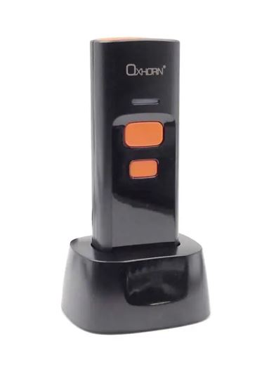 PRO-UB-D203 Oxhorn Mini Wireless 2.4G Bluetooth 5.0 2D Barcode Scanner Commercial Grade USB Plug&Play 5V 1A 12hr working Duration rechargeable battery Black