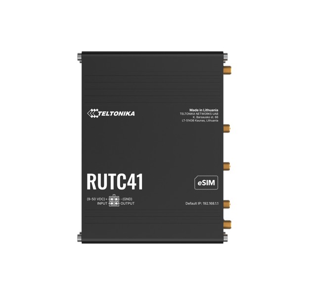 NHT-RUTC41 Teltonika RUTC41 4G EDGE ROUTER, Dual-core, Dual-band Wi-Fi 6, 1 GB RAM, and 8 GB flash memory, eSIM, PSU included.