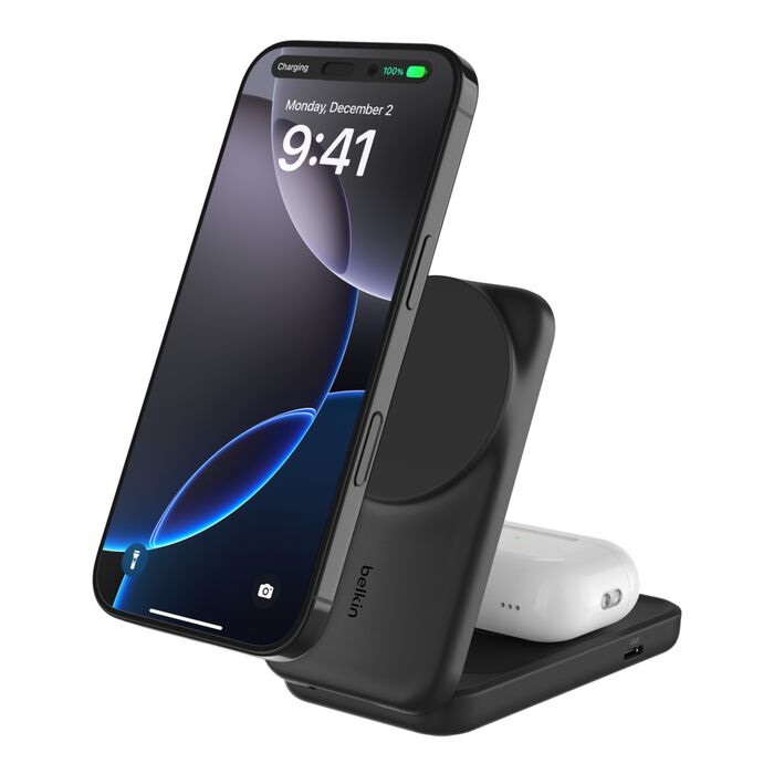 MPA-WIZ039AUBK Belkin UltraCharge 2-in-1 Foldable Magnetic Charger w/ Qi2(25W)+USB-C Wall Charger(45W)+USB-C Cable(1.5M)- Black(WIZ039auBK),$2500CEW,2 Years Warranty