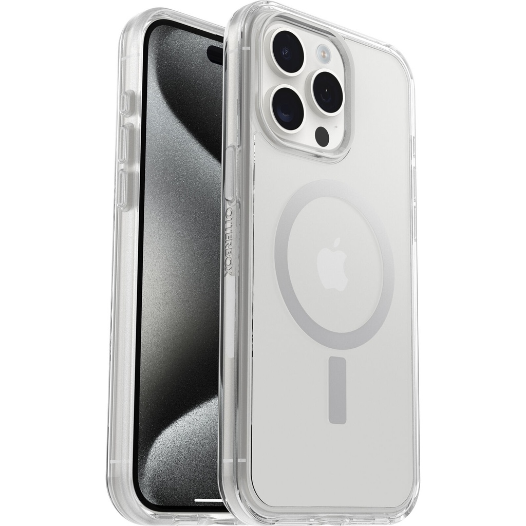 OtterBox Symmetry+ MagSafe Apple iPhone 15 Pro Max (6.7") Case Clear - (77-93081), Antimicrobial, DROP+ 3X Military Standard, 7 Years Warranty