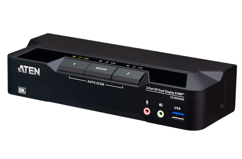 KVA-CS1942DPA-AT-U Aten Desktop 2-Port USB 3.0 8K DisplayPort Dual-Display KVMP™ Switch, Up to 7680 × 4320 @ 60 Hz, 5120 × 2880 @ 60 Hz (Cables included)