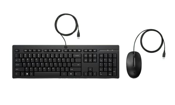 NAHP-225WKM HP 225 USB Wired Desktop Keyboard Mouse Combo G2 USB-A Three button mouse adjustable keyboard feet Easy Clean Plug&Play for Notebook Desktop PC