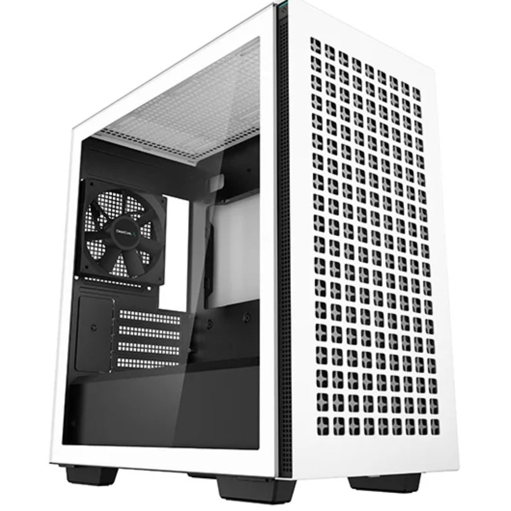 DeepCool CH370 WH M-ATX Tempered Glass Case, 120mm Rear Fan Pre-Installed, Headphone Stand, up to 360mm Radiators, 2 Switching front panels