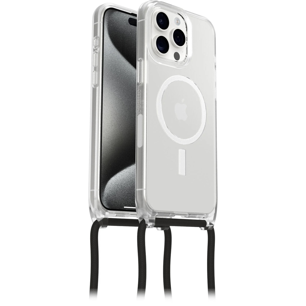 OtterBox React Necklace MagSafe Apple iPhone 15 Pro Max (6.7") Case Clear - (77-93586),DROP+ Military Standard, Detachable Nylon Rope,7 Years Warranty