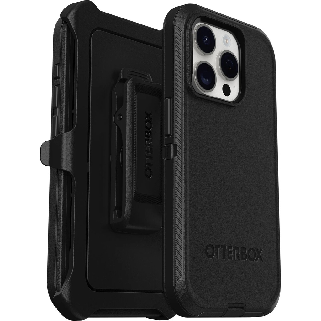 OtterBox Defender Apple iPhone 15 Pro (6.1") Case Black - (77-92536), DROP+ 4X Military Standard, Multi-Layer,Included Holster,7 Years Warranty