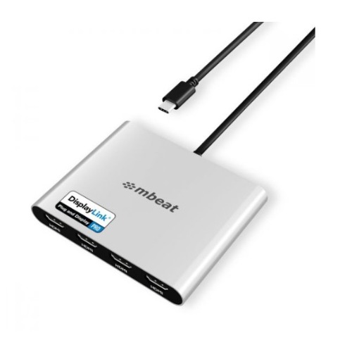 MPMB-DLA--CQ4H mbeat® USB-C Quad 4K HDMI DisplayLink® Adapter with PD Pass-through  Quad 4K@60Hz 4 × HDMI 2.0  1 × USB-C 3.1 1 × USB-C PD 3.0 Supports up to 90W