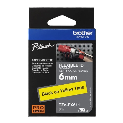 [COB-TZE-FX611] COB-TZE-FX611 Brother 6MM BLACK ON YELLOW FLEXIBLE TZE TAPE