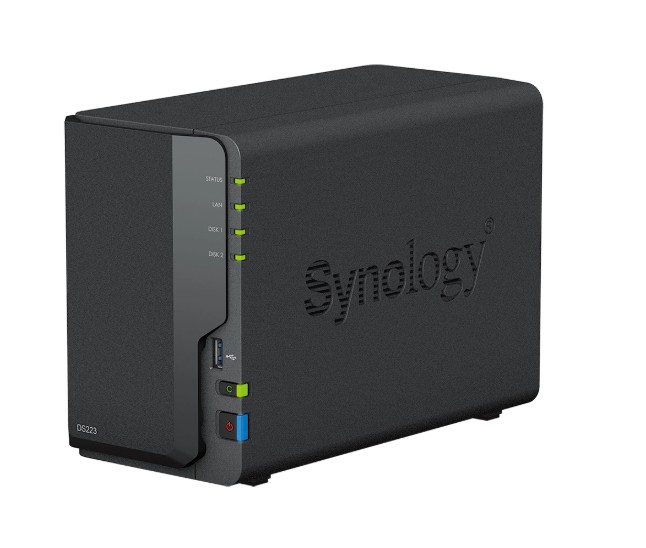 BASY-DS223 Synology DiskStation DS223 2-Bay 3.5' Diskless 1xGbE NAS (Tower) (HMB), Realtek RTD1619B quad-core 1.47Hz, 2GB RAM, 3xUSB3.2, 1 x 1GbE (RJ-45)