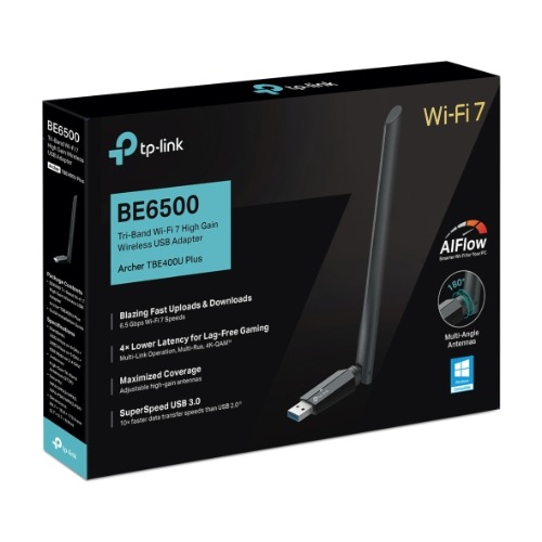 [NWTL-ARCHERTBE400UPLUS] NWTL-ARCHERTBE400UPLUS TP-Link Archer TBE400U Plus BE6500 Tri-Band Wi-Fi 7 High Gain Wireless USB Adapter