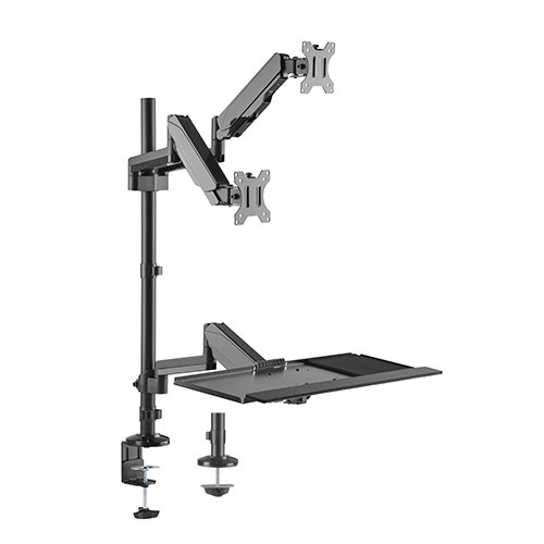 Brateck Gas Spring Sit-Stand Workstation Dual Monitors Mount Fit Most 17"-32" Moniters Up to 8kg per screen, 360° Screen Rotation (LS)
