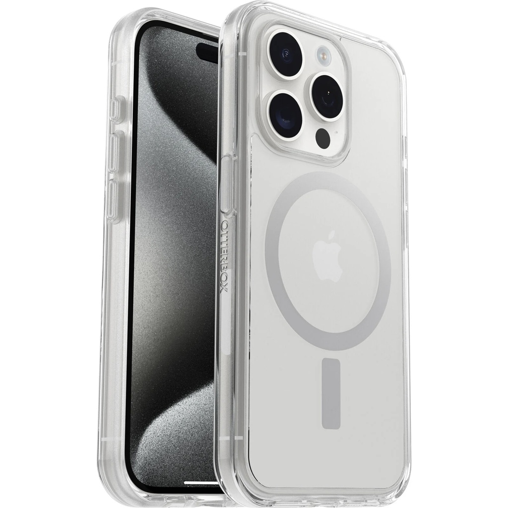 OtterBox Symmetry+ MagSafe Apple iPhone 15 Pro (6.1") Case Clear - (77-93026), Antimicrobial,DROP+ 3X Military Standard,Raised Edges,7 Years Warranty