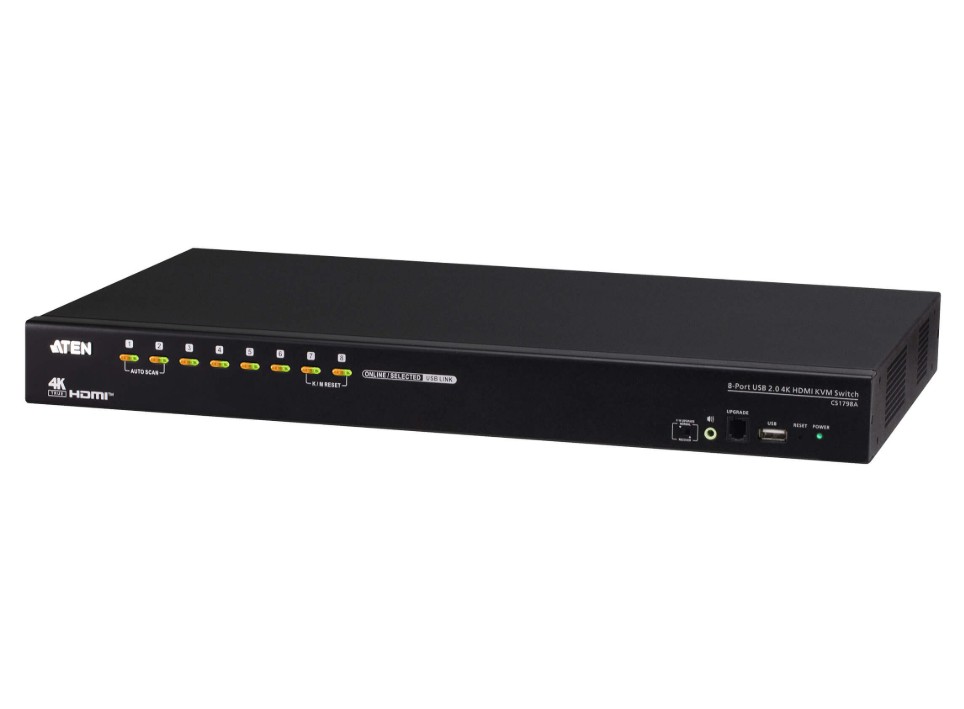 KVA-CS1798A-AT-U Aten 8-Port USB2.0 4K HDMI KVM Switch, Supports up to 4K DCI (4096 x 2160 @ 60Hz) and built-in 2-port USB 2.0 hub, Supports 3-level cascading