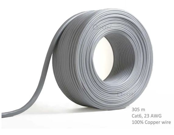 CBOX-CAT6-305 Network Cable Cat6 305m Roll Un-shielded twisted pair UTP 23AWG PVC solid pure 0.56mm copper wire Grey