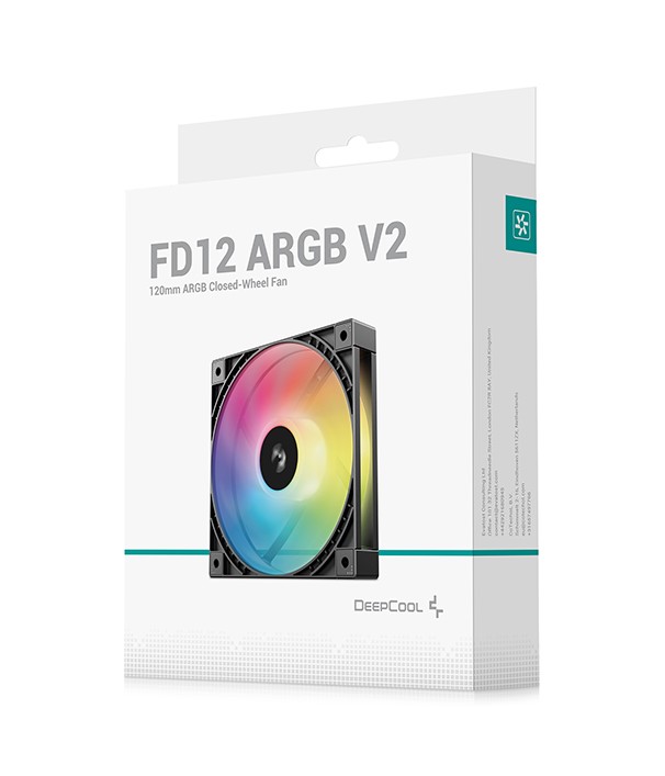 CFD-FD12-ARGB-V2 DeepCool FD12 ARGB V2 120mm Integral Blade Silent Ring Case Fans, 4-Pin PWM, 3-Pin 5V ARGB, Hydro Bearing