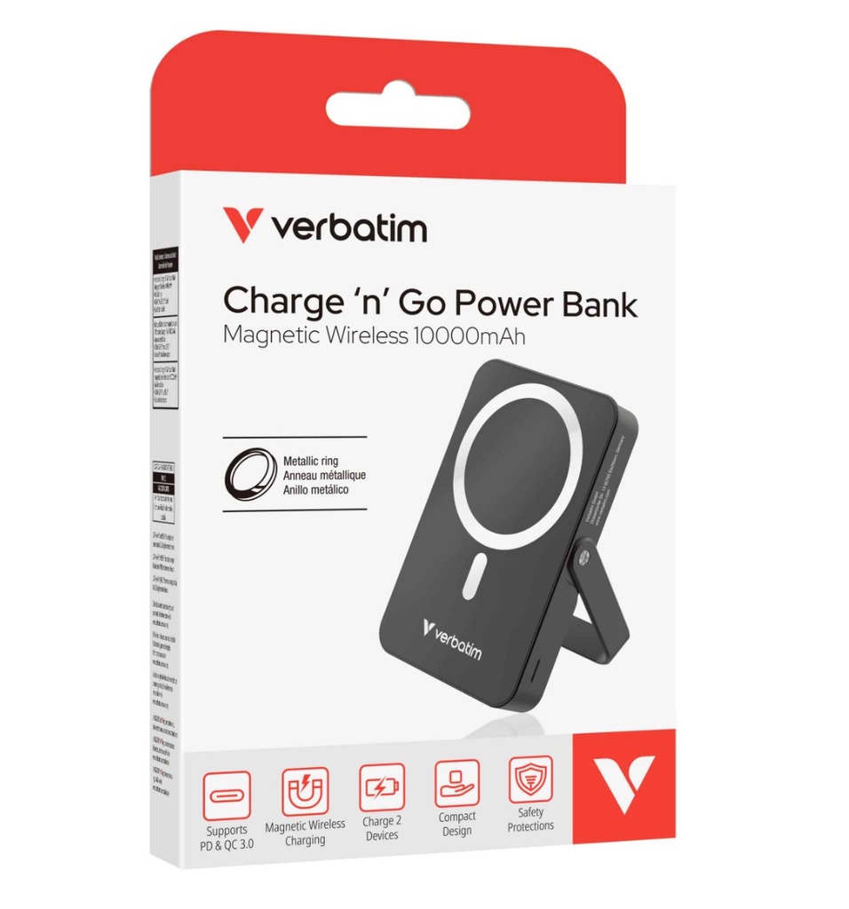 MPV-32264 Verbatim Power Bank Magnetic Wireless 10,000mAh with Stand - Black