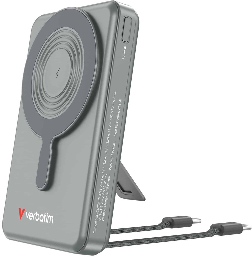 [MPV-32272] MPV-32272 Verbatim Power Bank Magnetic Wireless 10.000 mAh C+C Display - Grey