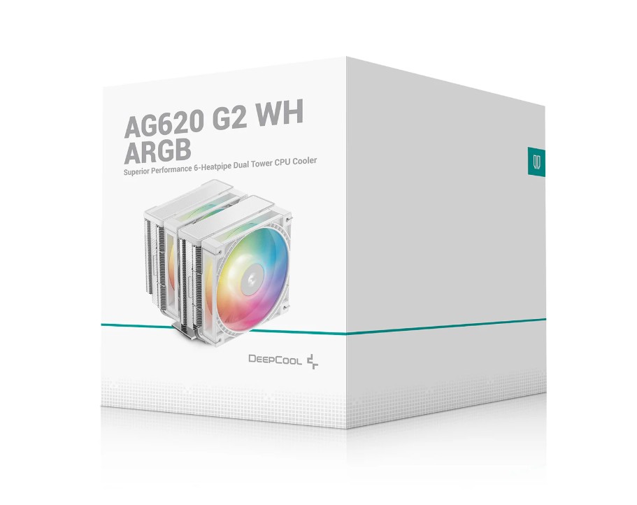 CFD-AG620-ARGB-G2-WH DeepCool AG620 ARGB G2 WH Dual-Tower CPU Cooler, 2x 120mm Fan, 6 Copper Heat Pipes, Intel LGA2066/2011-v3/2011/1700/1200/1151/1150/1155 AMD AM5/AM4