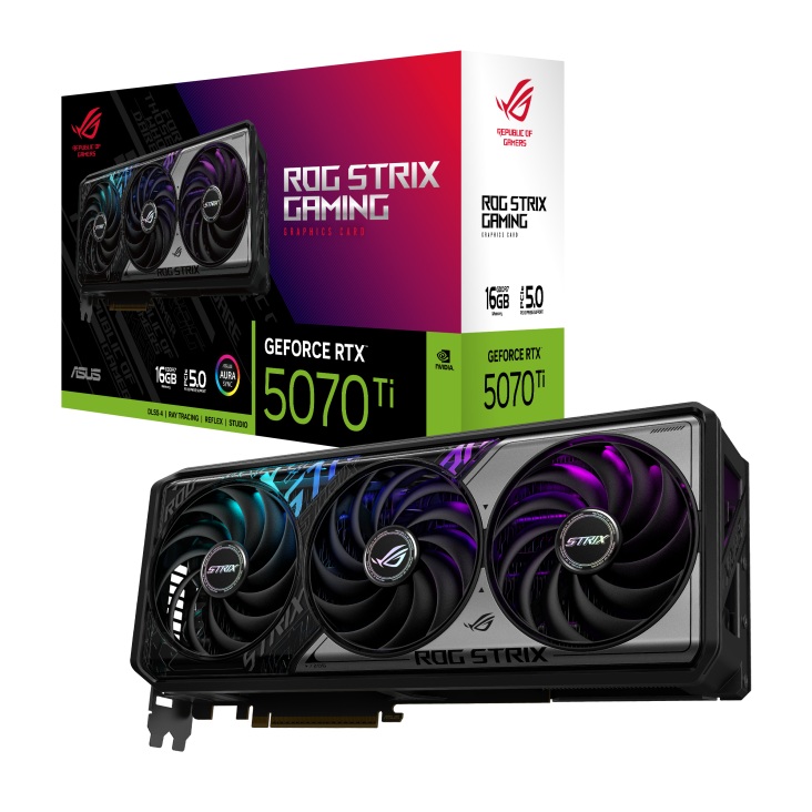 VCA-RTX570TI-16G-GSTR ASUS nVidia GeForce ROG STRIX RTX5070TI 16G GAMING, GDDR7, 8960 CUDA, 850W PSU, PCIe 5.0, 28Gbps, 256-bit, 3x DP 2.1b, 4K/8K