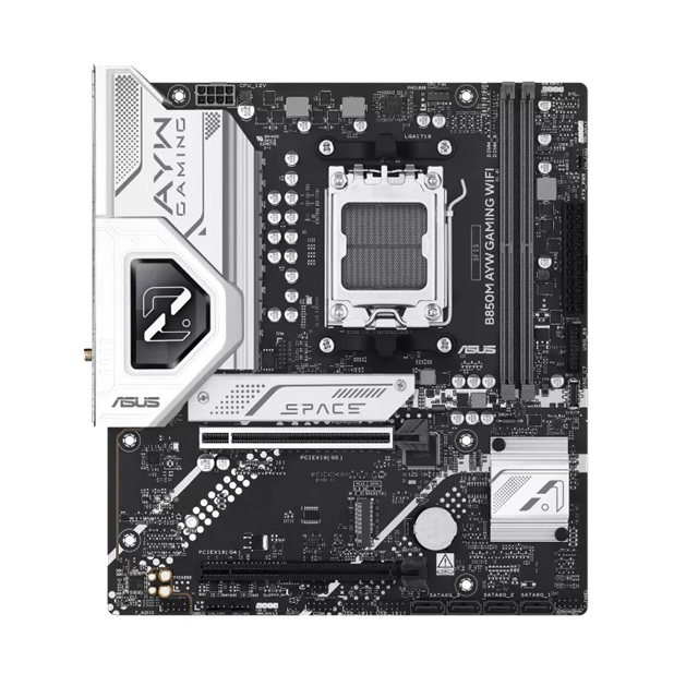 MBA-B850M-AYW-GM-WF ASUS AMD B850M AYW GAMING WIFI (AM5) Micro-ATX Motherboard, 2DIMM, 128GB DDR5, 8200+MT/s, PCIe5.0  x16, x2 M.2, WiFi6, 2.5GbE, USB 10Gbps, HDMI2.1