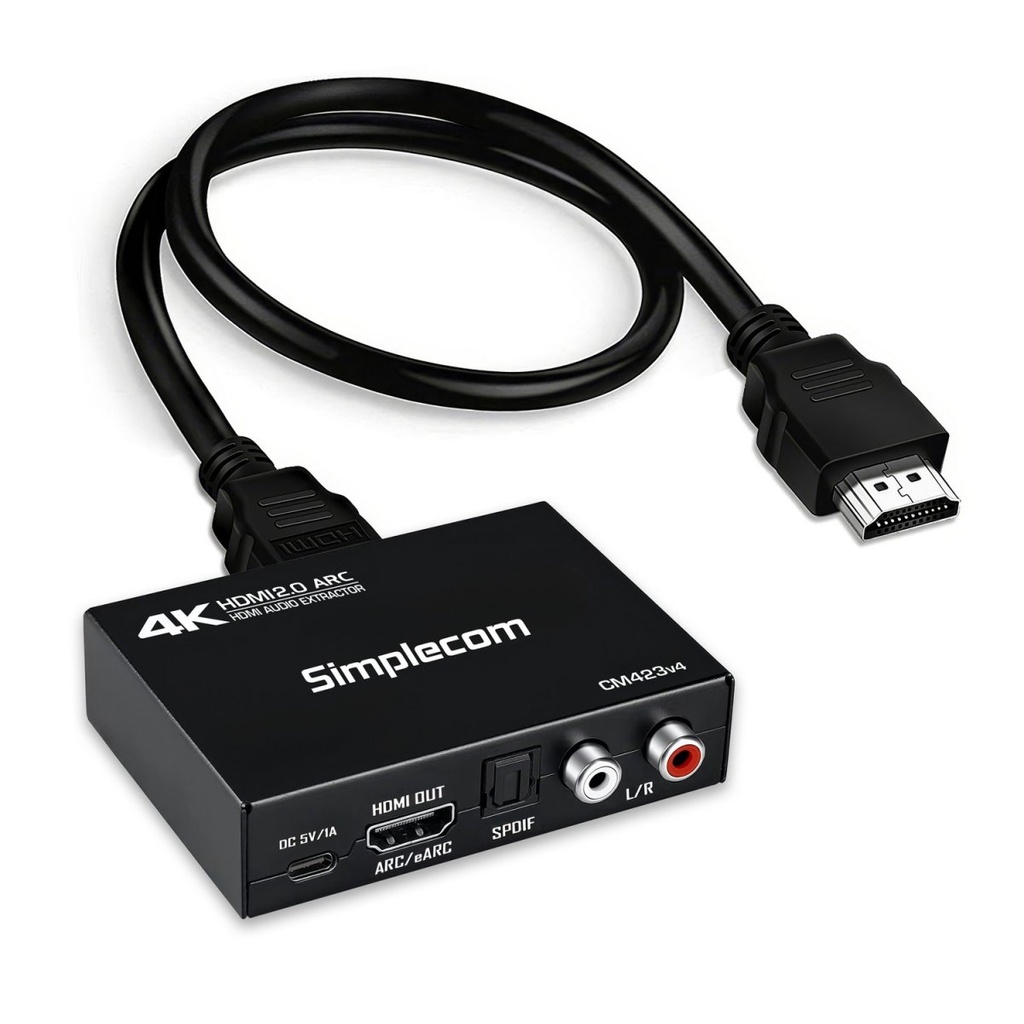 CBSI-CM423V4 Simplecom CM423v4 HDMI 2.0 Audio Extractor Dual-Mode with ARC/eARC Optical SPDIF 2RCA 3.5mm Stereo 4K@60Hz
