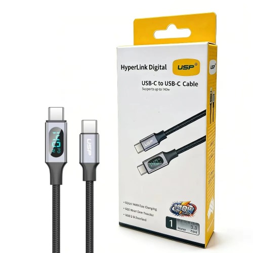 MPA-6976552044431 USP Braided HyperLink USB-C to USB-C (1M) Digital Display Cable - Black, Charge & Connect,Digital Display,140W PD, 5 Years Warranty