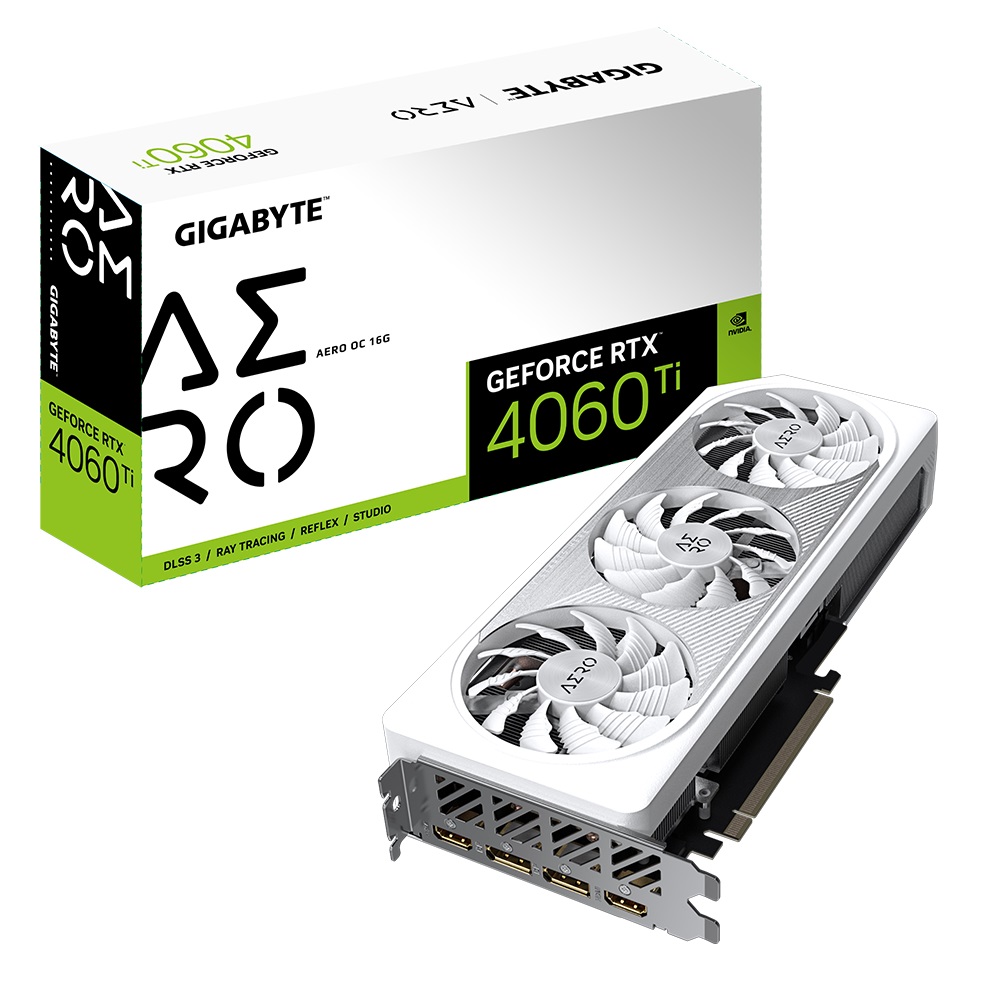 Gigabyte nVidia GeForce RTX 4060 Ti AERO OC 16GD GDDR6 Video Card, PCI-E 4.0, 2535 MHz Core Clock, 2x DP 1.4a, 2x HDMI 2.1a