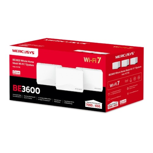 [NWMS-HALOH27BE-3] NWMS-HALOH27BE-3 Mercusys Halo H27BE(3-pack) BE3600 Whole Home Mesh Wi-Fi 7 System, 688 Mbps at 2.4 GHz, 2880 Mbps at 5 GHz, MLO, 4096-QAM, OFDMA, EHT160 on 5GHz