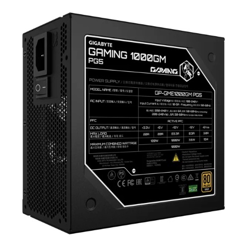 [CFGP-GME1000GMPG5] CFGP-GME1000GMPG5 GIGABYTE GAMING 1000GM PG5 1000W 80+ Gold ATX 3.1 PSU PCIe 5.0 16pin full modular 135mm fan OVP OPP SCP UVP OCP OTP 8SATA 4PCIe 2EPS 100,000h MTBF
