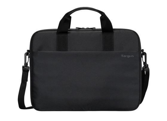NAT-TBS978GL Targus 13-14' Intellect® Slim Briefcase Zippered padded front pocket Removable adjustable shoulder strap carry handles water-resistant fabric Black