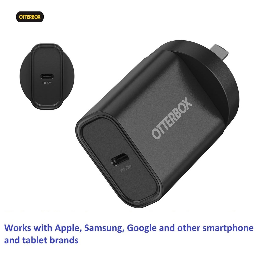 OtterBox 20W USB-C (Type I) PD Fast Wall Charger - Black (78-81350), Compact, Drop Tested,Safe  Smart Charging,Best for Apple, 7 Years Warranty