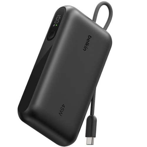 MPA-BPB029FQBK Belkin UltraCharge 10K mAh Power Bank & Display w/ Integrated USB-C Cable (20cm)-Black(BPB029fqBK),2xUSB-C(45W),1xUSB-A(18W),$2500 CEW,2-Year Warranty