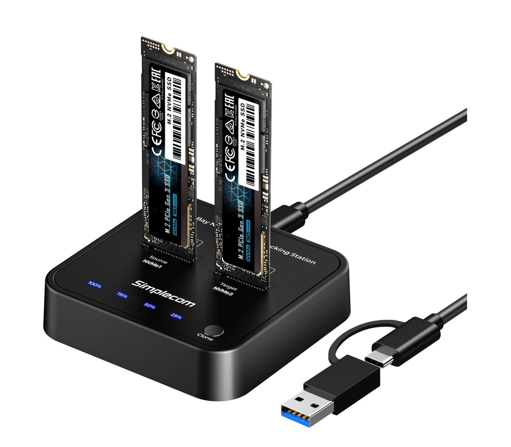 HXSI-SD550V3 Simplecom SD550v3 USB 3.2 Gen2 to Dual Bay NVMe M.2 SSD Docking Station Duplicator Offline Clone