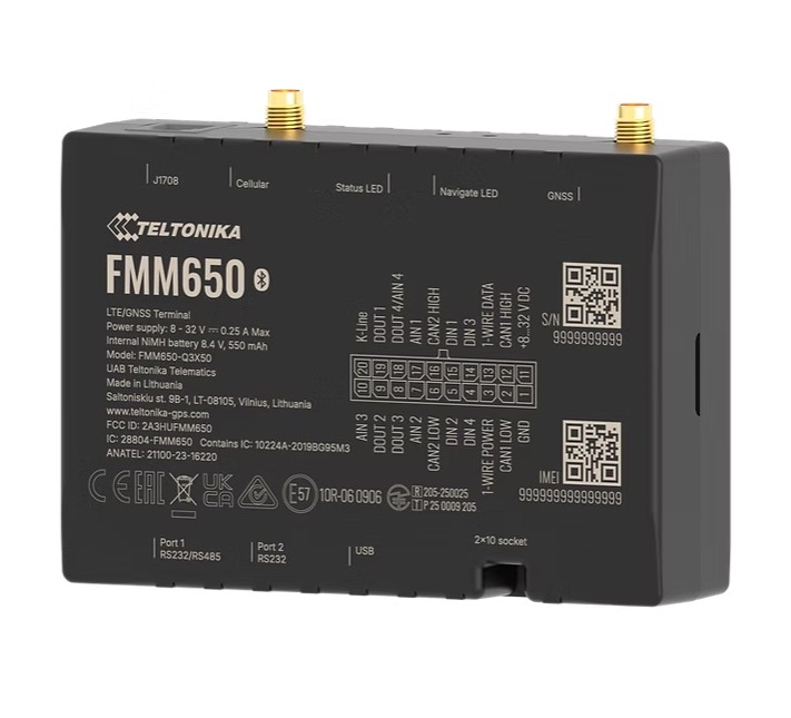 NHT-FMM650 Teltonika FMM650 4G LTE Cat M1 tracker for advanced applications with high capacity backup battery and external antennas