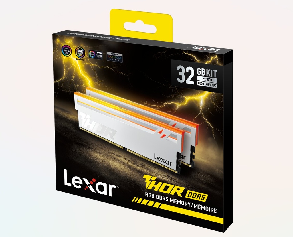 LXM-DR5-U16GX2-38SV-RGD Lexar LD5U16G60C38SV-RGD DDR5 UDIMM 32 GB Kit (2  x 16GB) 6000 MT/s 1.35V CL38 THOR RGB G2 SILVER GLOBAL DUAL INTEL XMP 3.0 & AMD EXPO