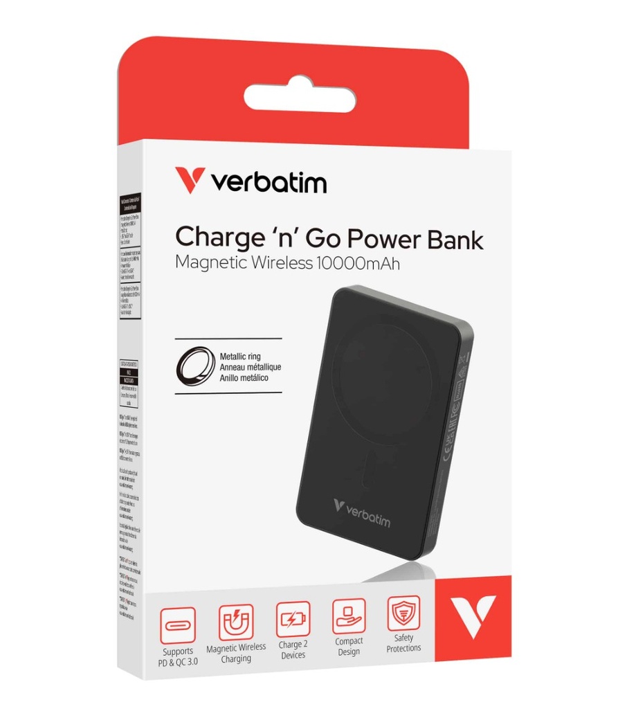 [MPV-32227] MPV-32227 Verbatim Power Bank Magnetic Wireless 10,000mAh Essential - Black