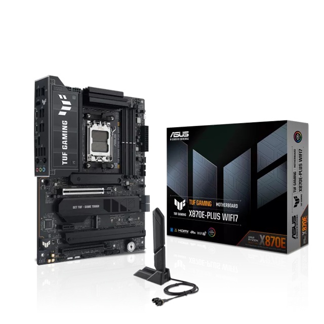 MBA-X870E-PLUS-WFTUF ASUS AMD TUF GAMING X870E-PLUS WIFI7 (AM5) ATX Motherboard, DDR5 256GB 8000+MT/s, PCIe 5.0, 4xM.2, 2.5GbE, WiFi 7, USB4 40Gbps
