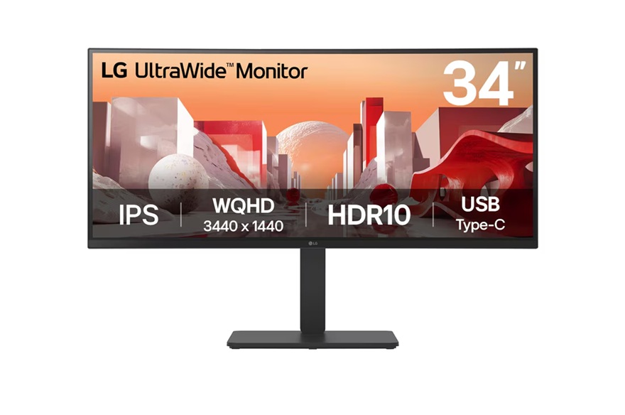 MNL-34BA75QE-B LG 34' UltraWide QHD Curved IPS 60Hz Monitor, 3440x1440, sRGB 99%, HDR10, Built-in power&Speakers, USB-C 90W PD, RJ45, Adj. Stand Tilt/Height/Swivel
