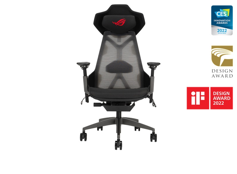 OFA-ROGDESTRIERSL400 ASUS ROG Destrier Ergo Gaming Chair - Black, 150kg Load, 3D 360° Armrests, 90-135° Tilt, 7cm Lumbar, Aluminum Base, 75mm PU Casters, Class 4 Gas Lift