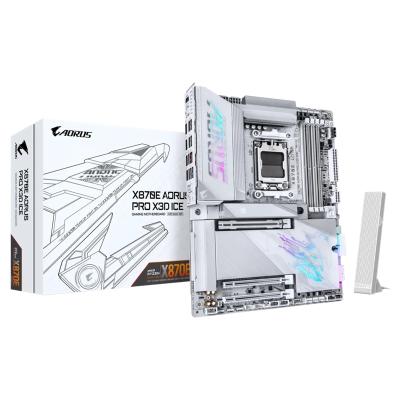 MBG-X870EAORUSPROXICE Gigabyte X870E A PRO X3D ICE: AM5, DDR5 256GB, ALC1220, 5GbE LAN, Q-Flash, Smart Backup, GCC, ATX, Win11, Ryzen 7000–9000