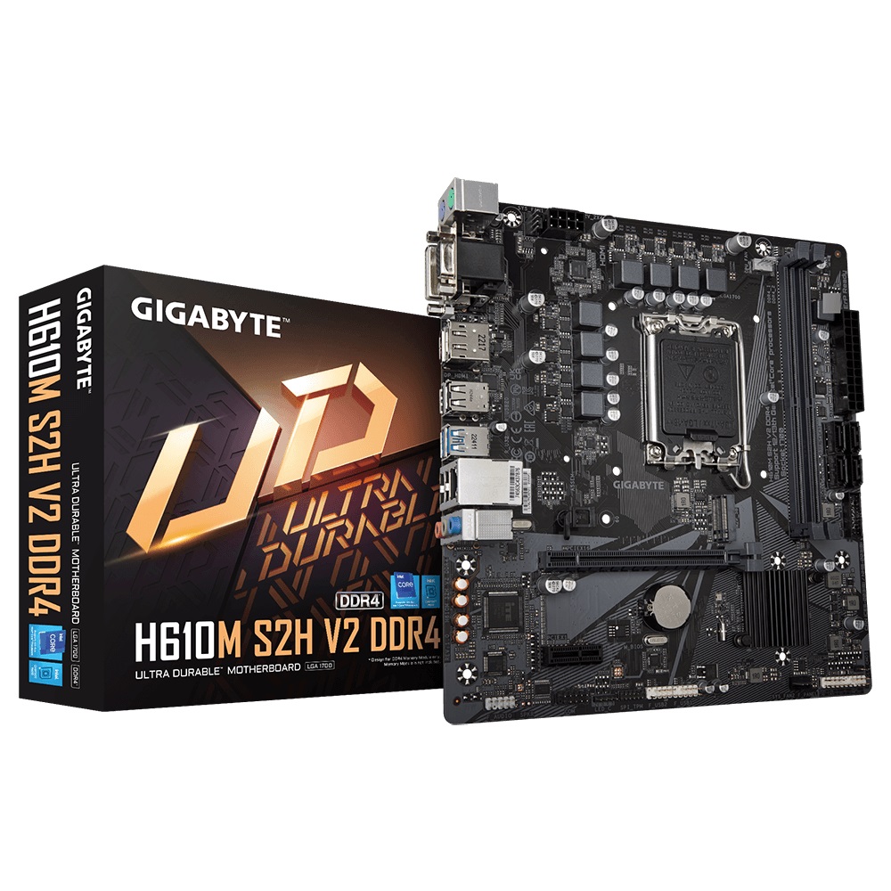 MBG-H610MS2HV2D4 (LS) Gigabyte H610M S2H V2 DDR4 Intel LGA 1700 mATX Motherboard, 2x DDR4 ~64GB, 1x PCI x16, 1x PCI=E x1,1x M.2, 4x SATA, 2x USB3.2,4x USB 2 (By order)