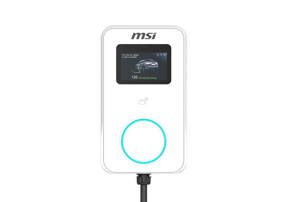 EVM-ECOPREMOCPP22KW-WH MSI Eco Premium Max(OCPP) 22kW-White, 3-phase 380-415V, 32A, WiFi, OCPP2.0.1, 5in screen, LED circle, app, RFID opt, 4G opt, LAN opt, IP65, 2yr wty