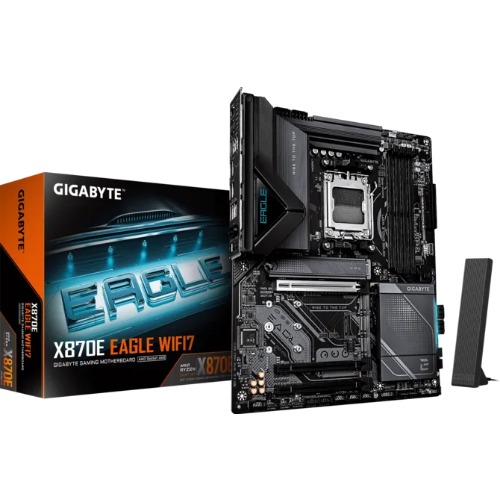 [MBG-X870E-EAGLEWIFI7] MBG-X870E-EAGLEWIFI7 Gigabyte X870E EAGLE WIFI7 AM5 ATX, Ryzen 9000/8000/7000, 4×DDR5 256GB, PCIe 5.0 M.2, USB4, Wi-Fi 7, 5GbE LAN, ALC1220, HDMI, Q-Flash Plus