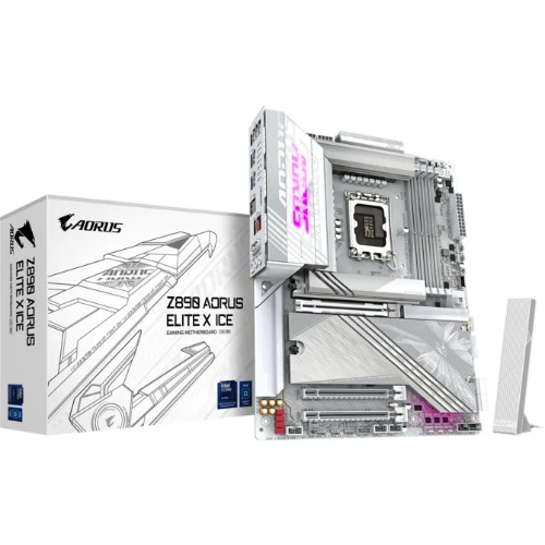MBG-Z890AELITEXICE Gigabyte Z890 AORUS ELITE X ICE MB Intel LGA 1851 ATX Motherboard, 4x DDR5 ~256GB, 3x PCI-E x16, 4x M.2, 4x SATA,  5x USB 3.2, 1x USB-C, 4x USB 2.0